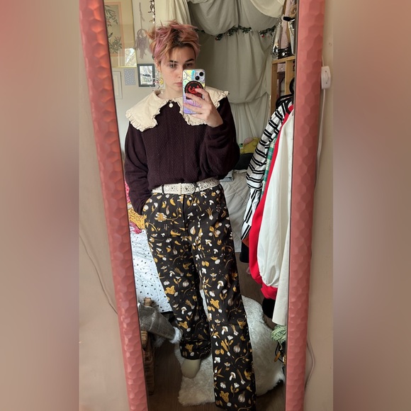 BIG BUD PRESS work pants w/ mushroom, garlic & daisies deadstock *size S - Picture 2 of 10